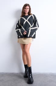 Topshop Oversize Argyle Crewneck Sweater