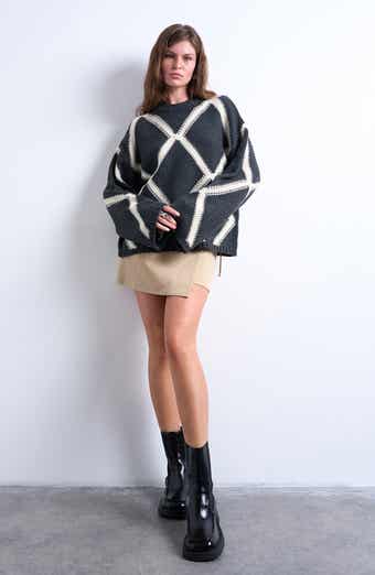 Topshop Oversize Argyle Crewneck Sweater