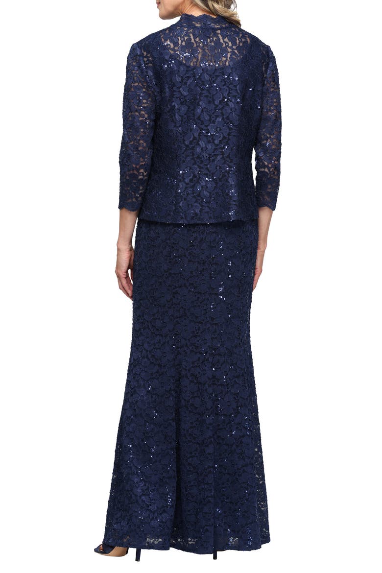 Sequin Lace A-Line Gown with Jacket, Alternate, color, NAVY