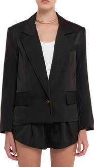 Grey Lab One-Button Satin Blazer