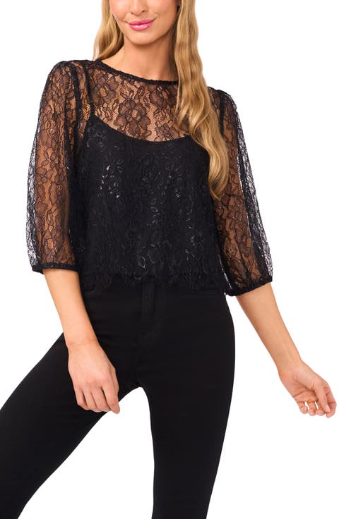 Metallic Floral Lace Top