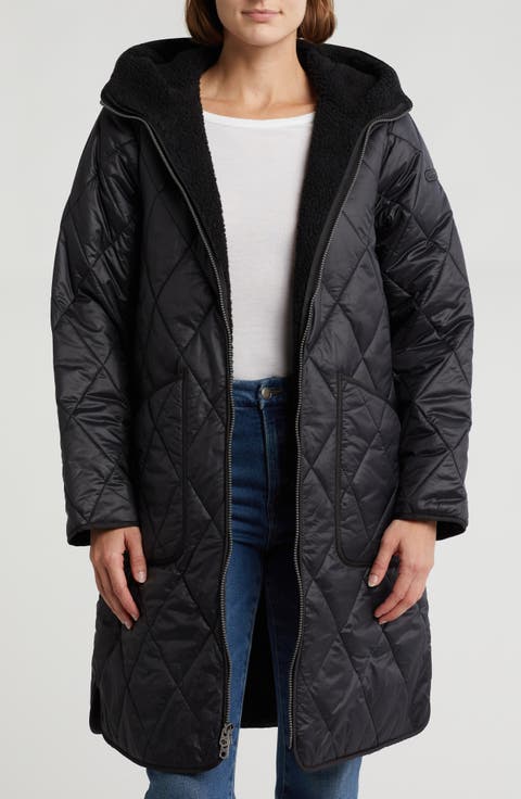 Faux Shearling Lined Hooded Utility Coat