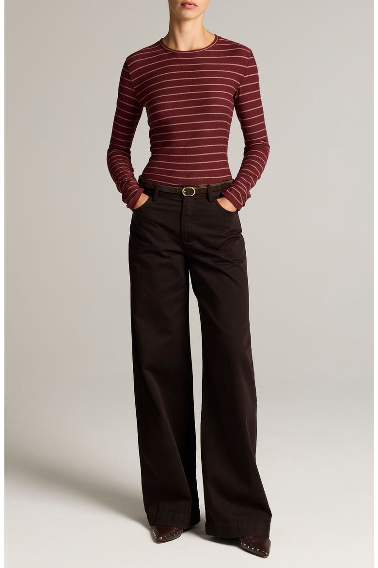 Striped Long Sleeve Cotton Crewneck Top, Alternate, color, BLACK ROSE COMBO