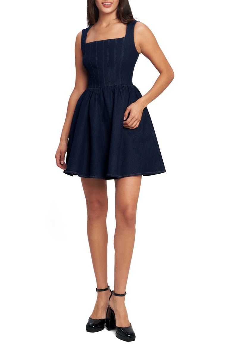 Denim Minidress, Main, color, DARK INDIGO