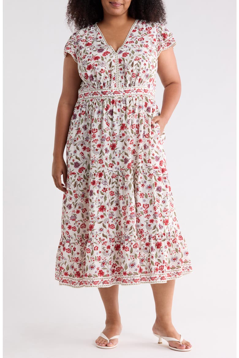 V-Neck Flutter Sleeve Maxi Dress, Main, color, CREAM/ RED VELVET VINE