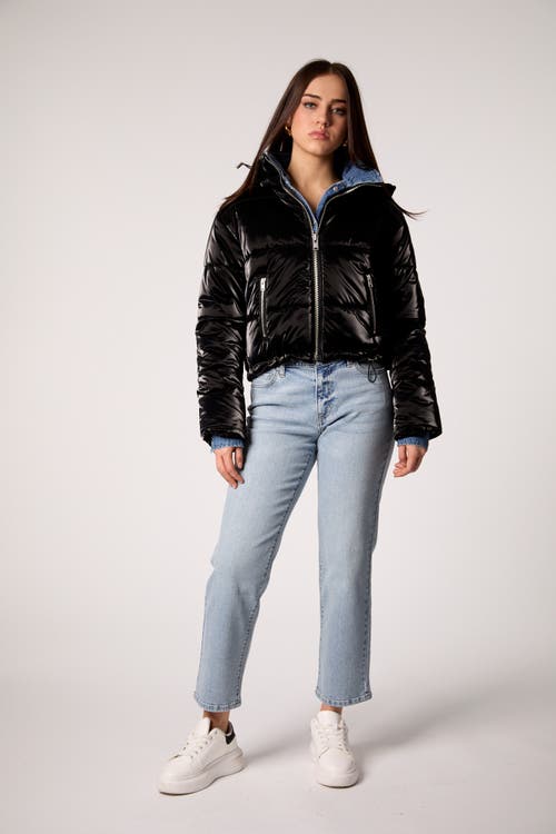 Blue Revival In The Mix Denim Shiny Puffer Jacket