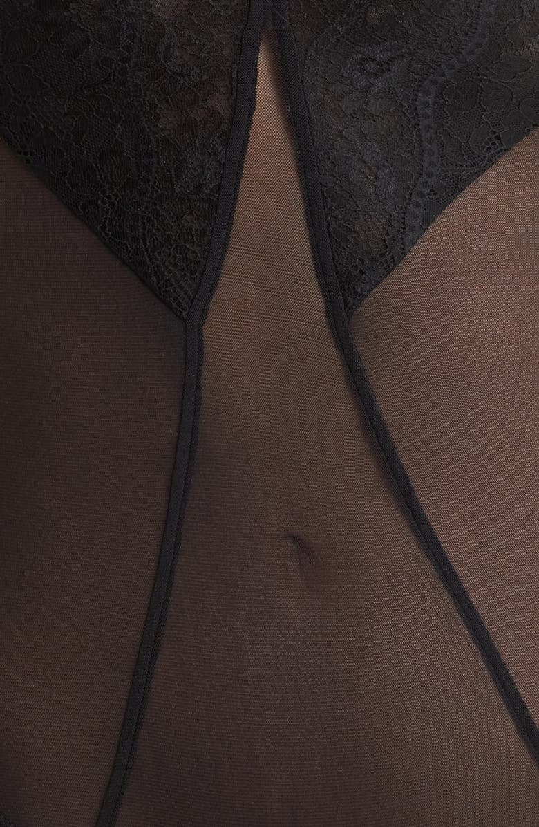 Free People Take My Number Lace & Mesh Bodysuit, Alternate, color, Black