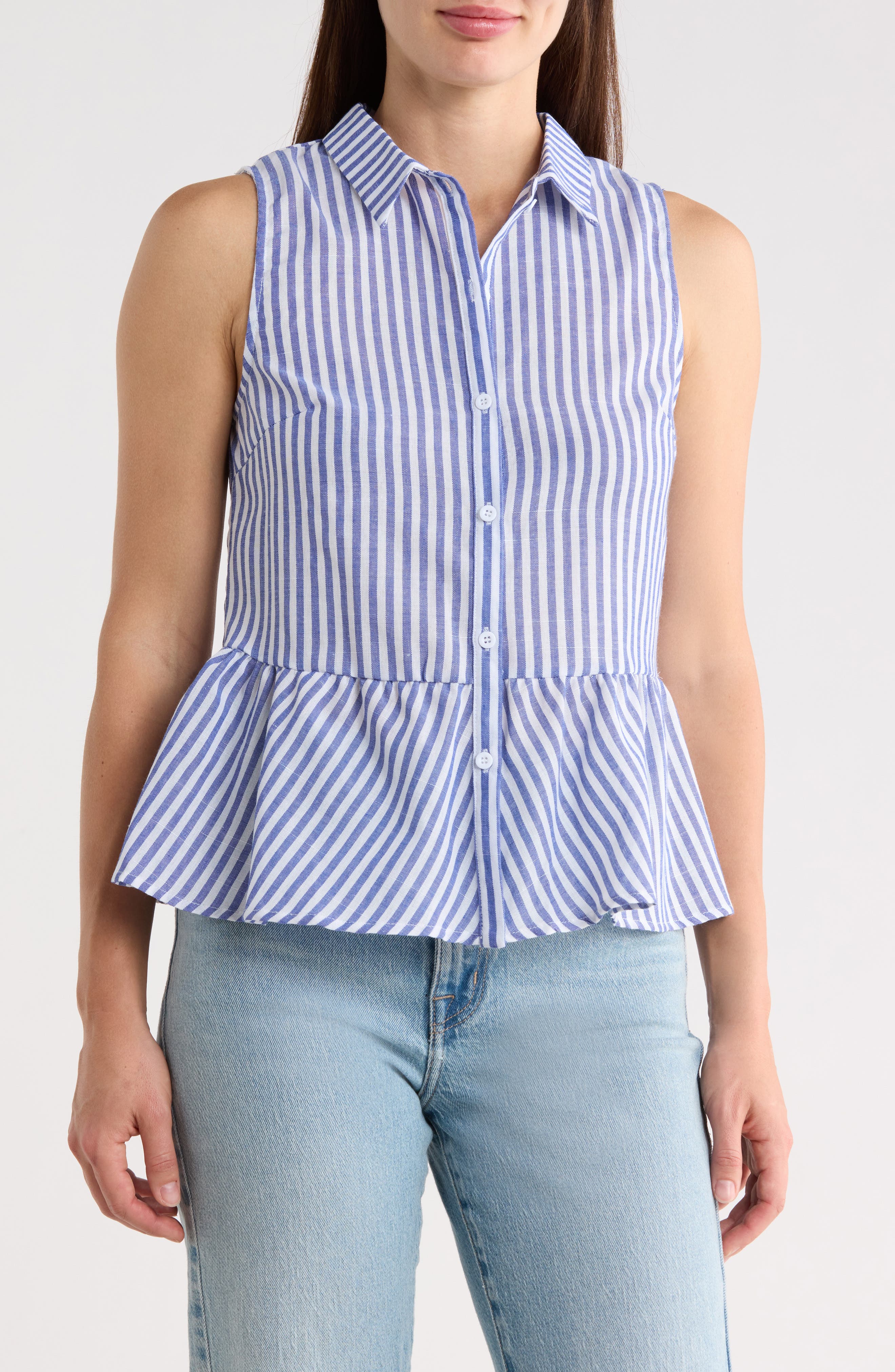 Forgotten Grace Stripe Sleeveless Peplum Top