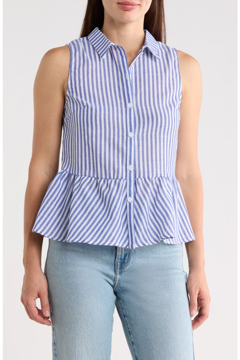 Stripe Sleeveless Peplum Top, Main, color, BLUE/ WHITE