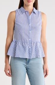 Forgotten Grace Stripe Sleeveless Peplum Top