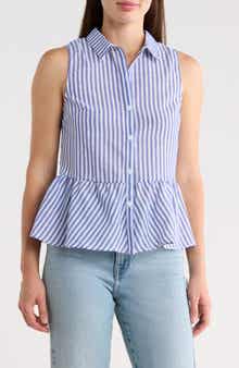 Forgotten Grace Stripe Sleeveless Peplum Top