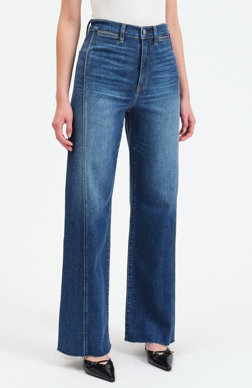 Daze Far Out High Waist Raw Hem Wide Leg Jeans In Blue