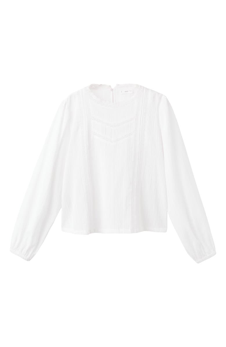 MANGO TEEN Lace Inset Cotton Top, Main, color, Off White