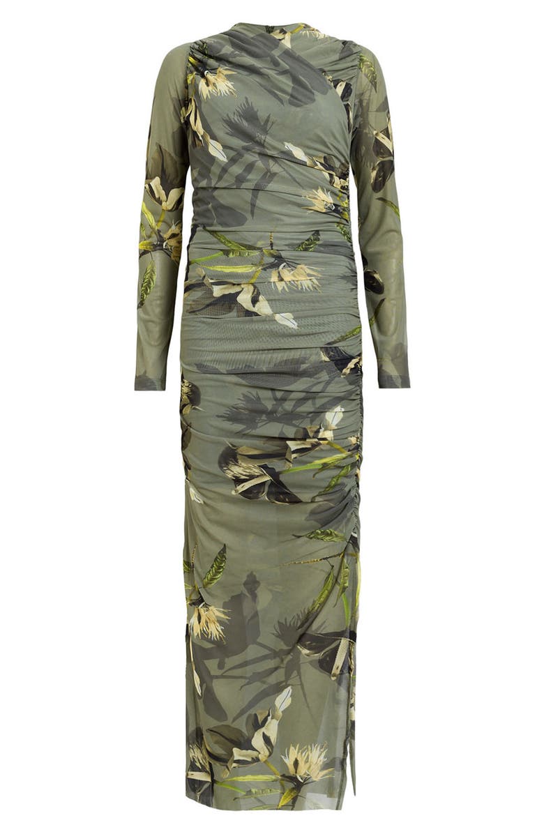 AllSaints Hanako Floral Long Sleeve Mesh Dress, Alternate, color, Emerge Olive Green