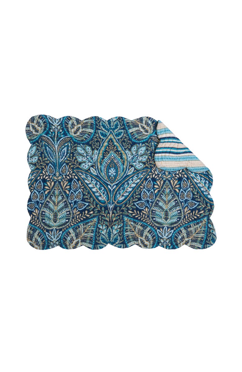 C&F Home Bailey Blue Reversible Machine Washable Scallop Quilt Placemats Set of 6, Alternate, color, Blue