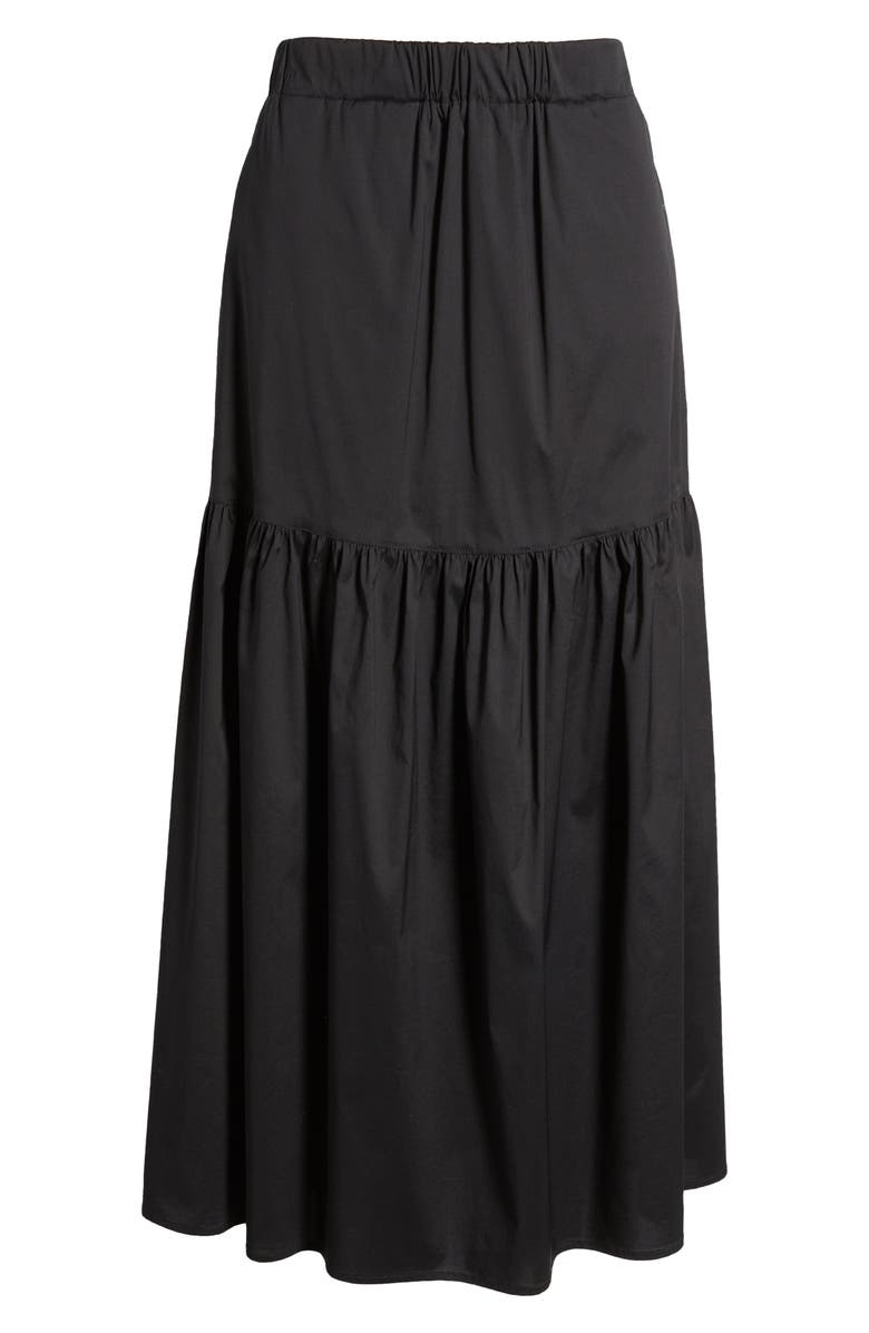 Misook Cotton Blend Flounce Hem Maxi Skirt, Alternate, color, Black