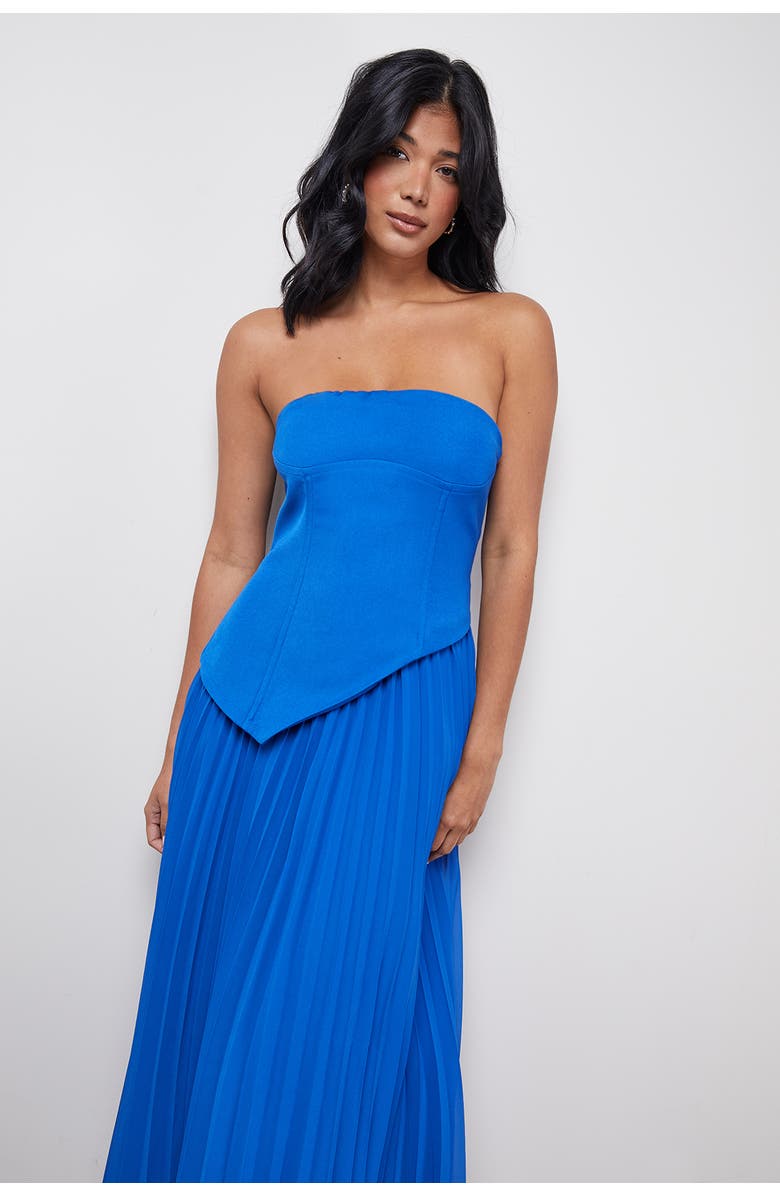 Warehouse Bandeau Bodice Pleated Midi Dress, Alternate, color, Cobalt
