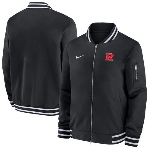 Nike Black Rutgers Scarlet Knights Sideline Relaxed Full-zip Bomber Jacket In Black