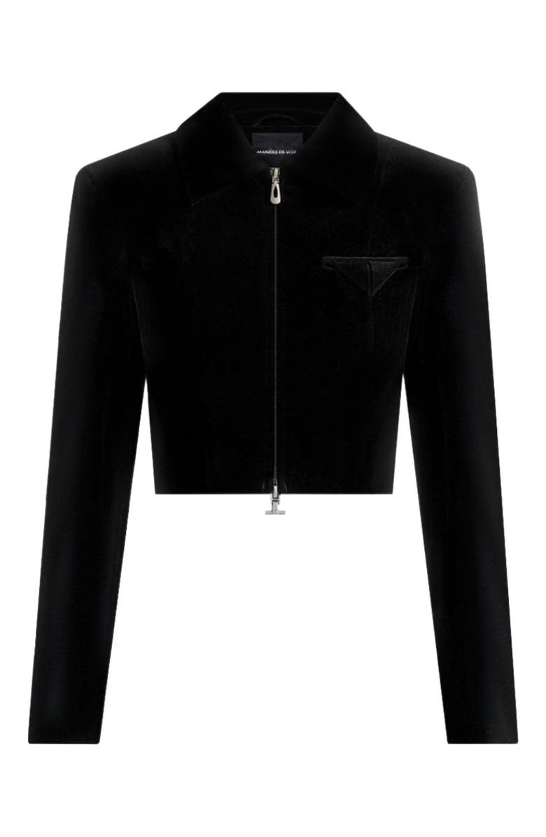 Manière De Voir Adina Velvet Cropped Jacket, Alternate, color, Black
