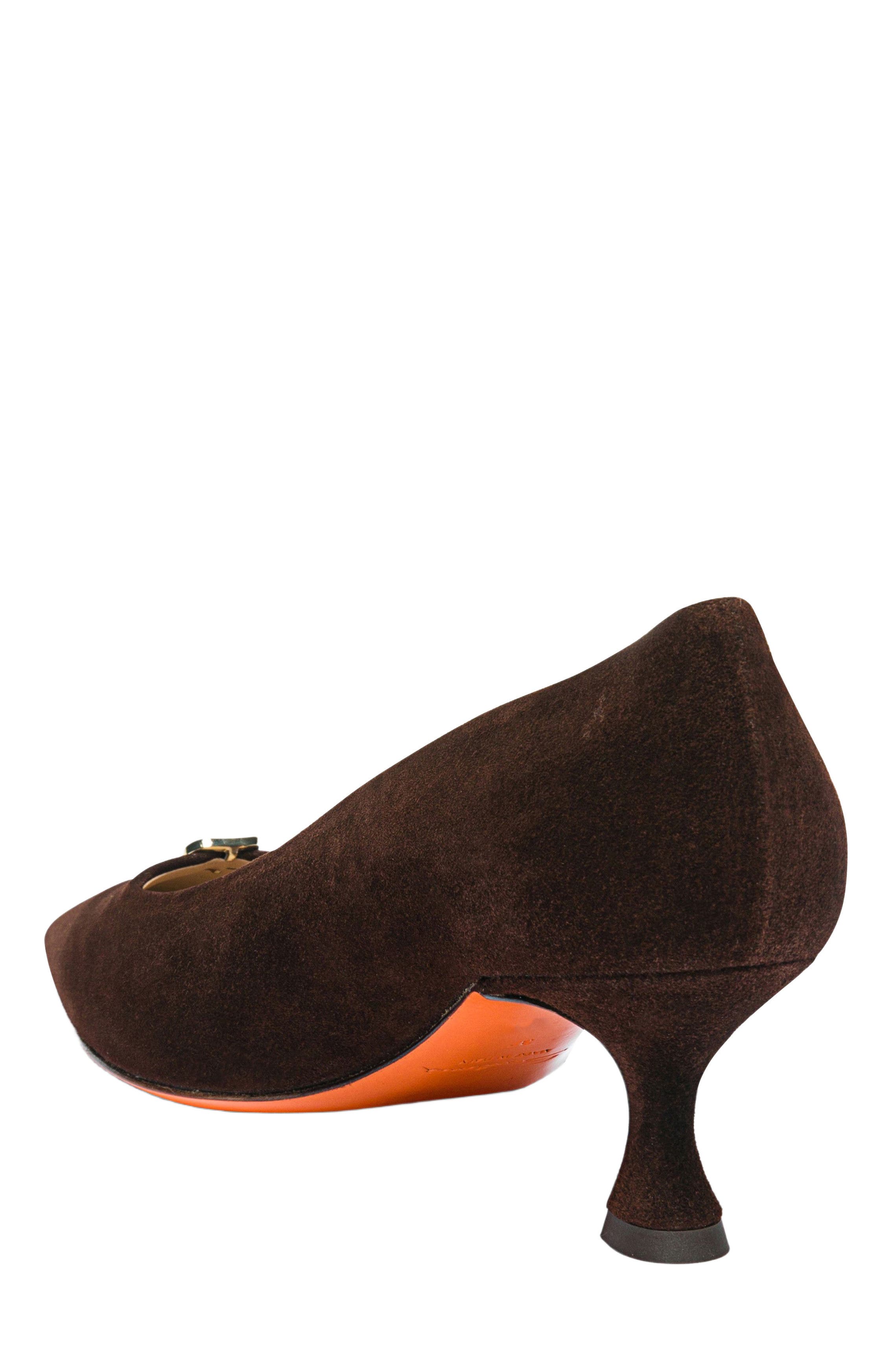 Santoni Women's suede mid-heel pump, Alternate, color, Brown