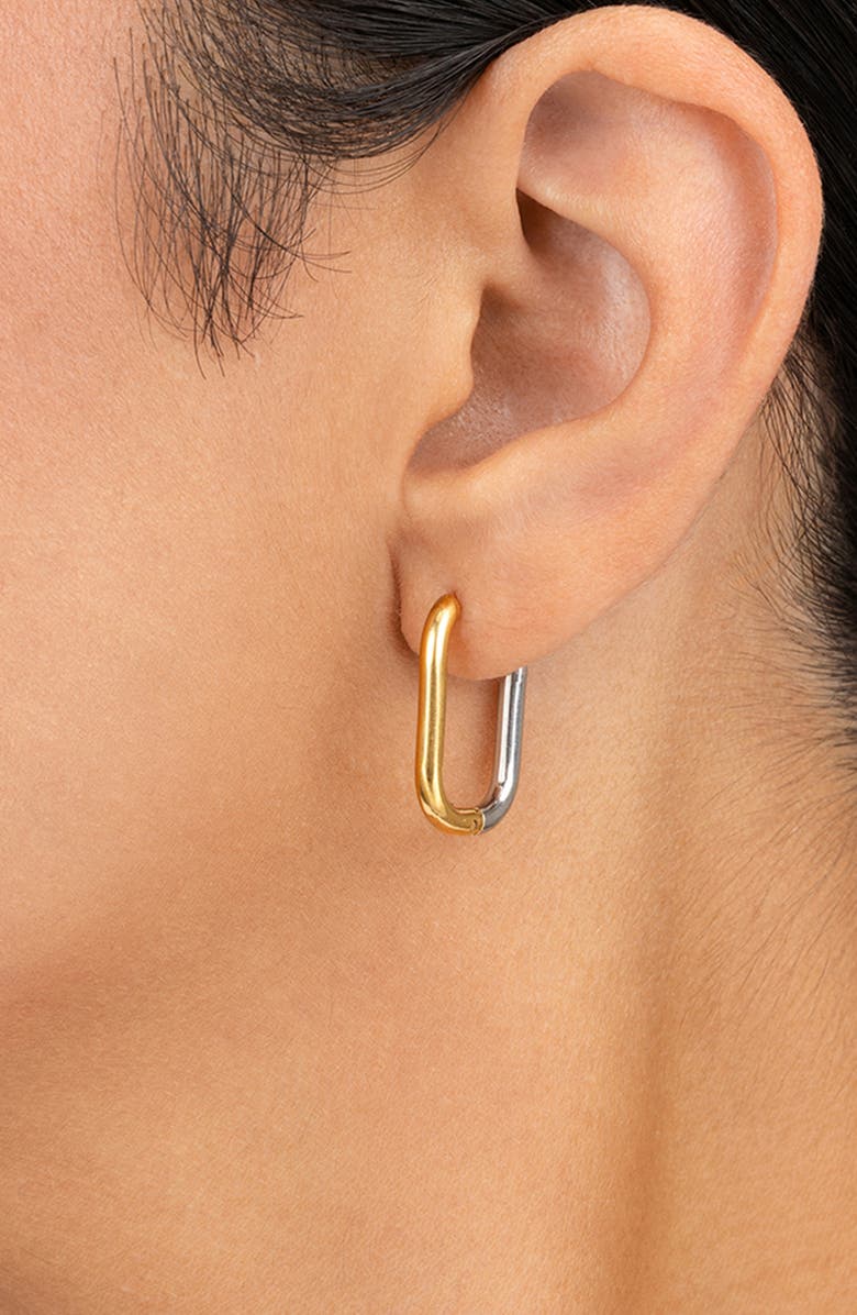 Sterling Forever Two Tone Oval Hoop Earrings, Alternate, color, Dual Tone