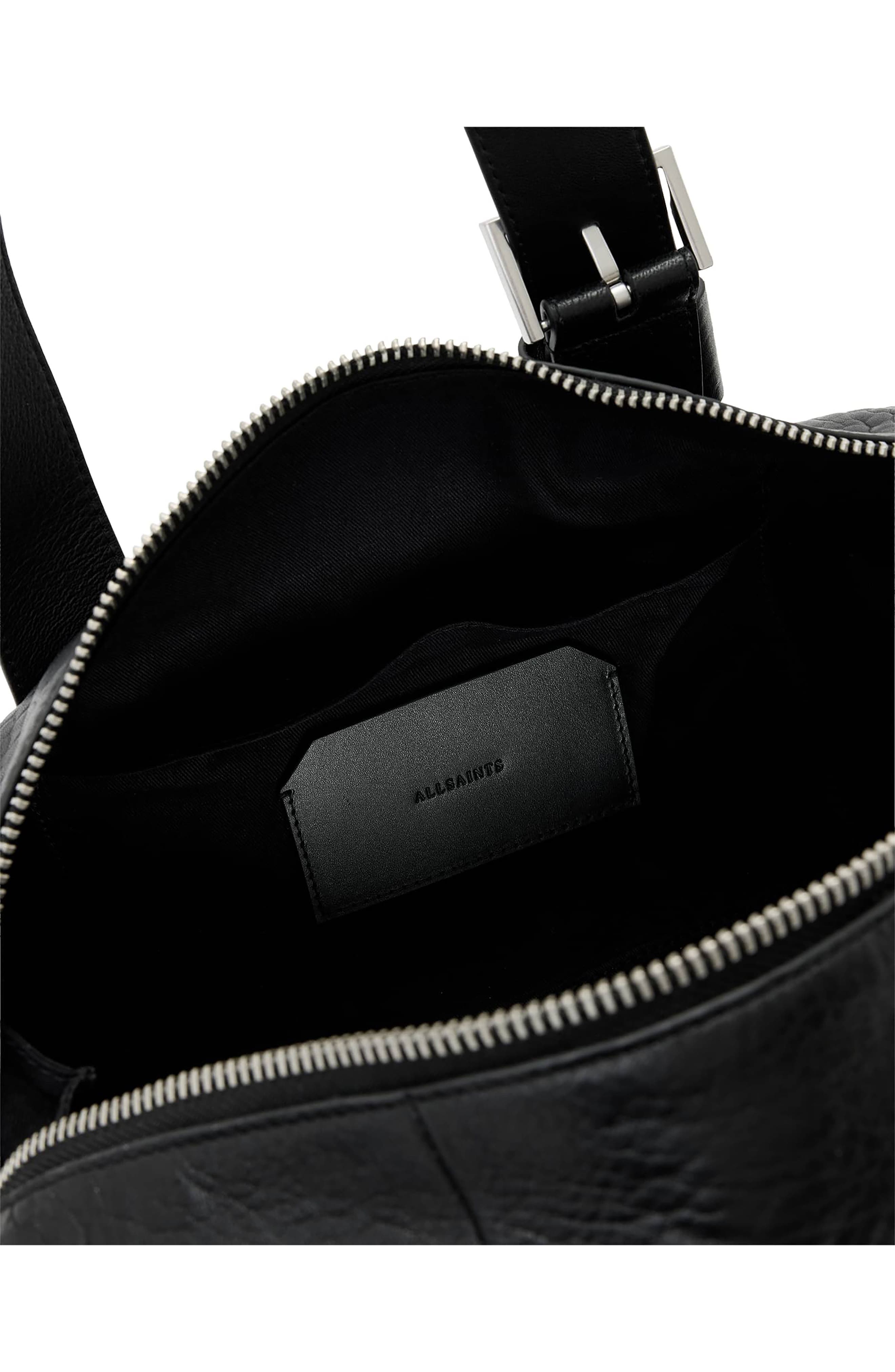 Ares Grain Leather Shoulder Bag, Alternate, color, BLACK/ SILVER