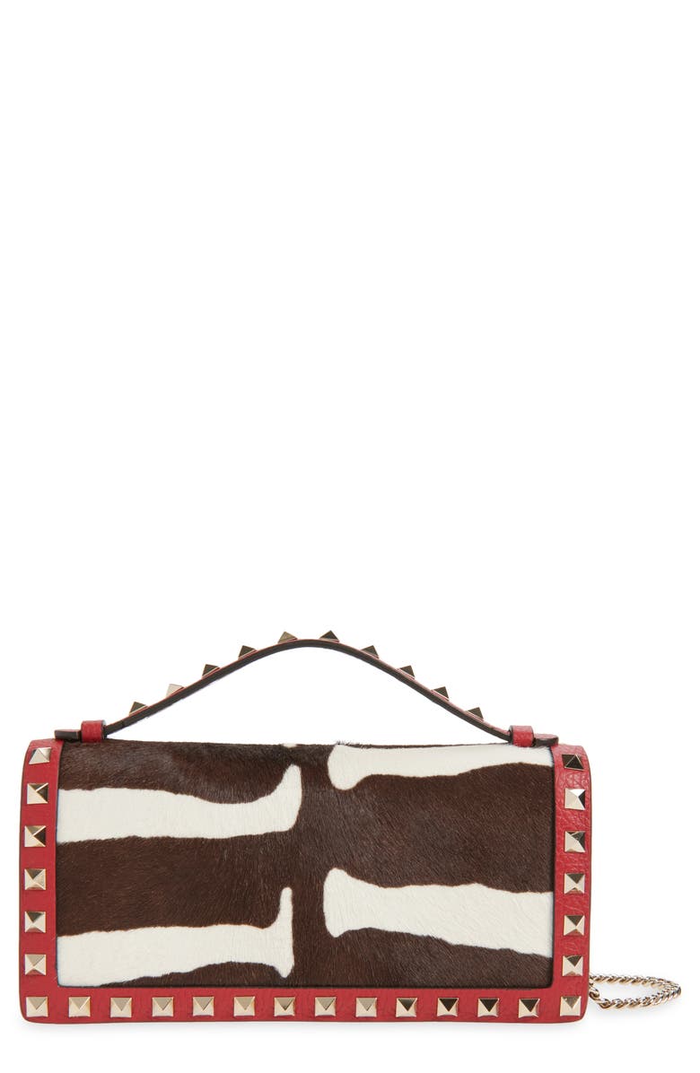 Valentino Garavani Rockstud Genuine Calf Hair Wallet with Crossbody Strap, Main, color, Red