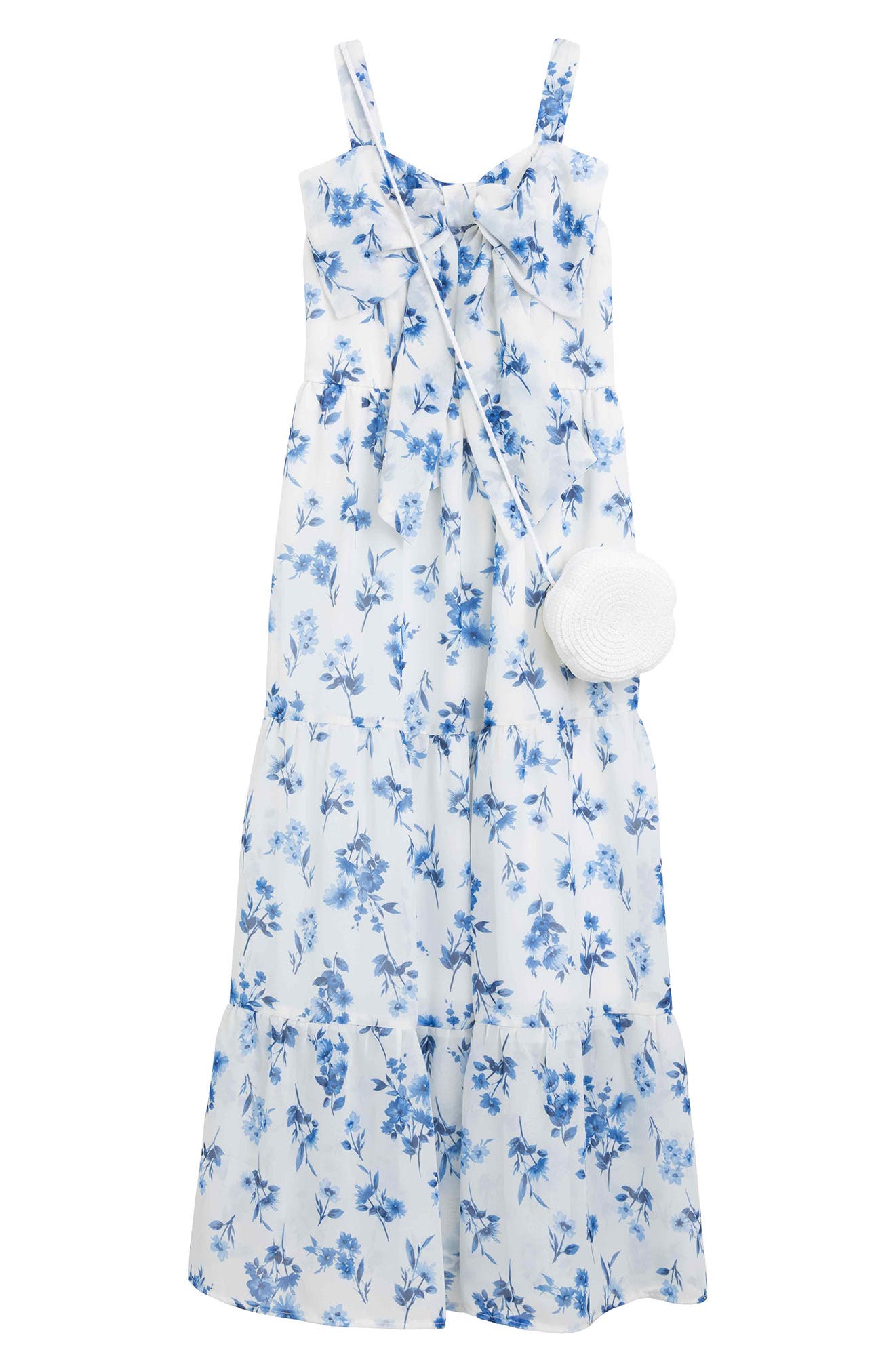 Speechless Kids' Floral Bow Front Maxi Dress & Flower Purse Set