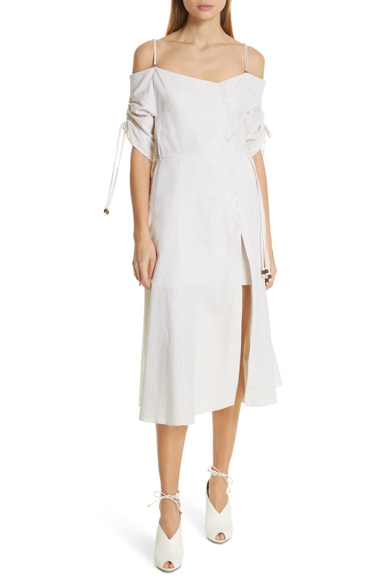 Simkhai Jonathan Simkhai Off the Shoulder Cotton & Linen Dress, Main, color, 