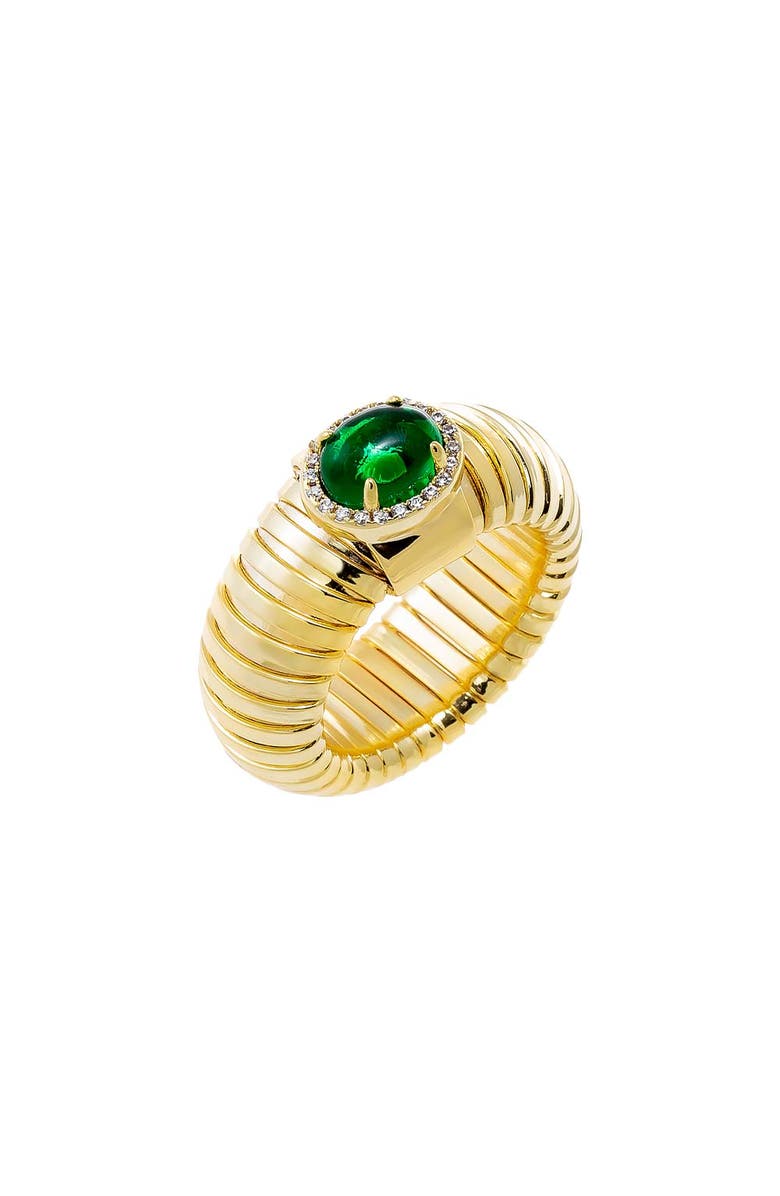BY ADINA EDEN Pave Outlined Colored Stone Wide Ridged Band Ring, Main, color,