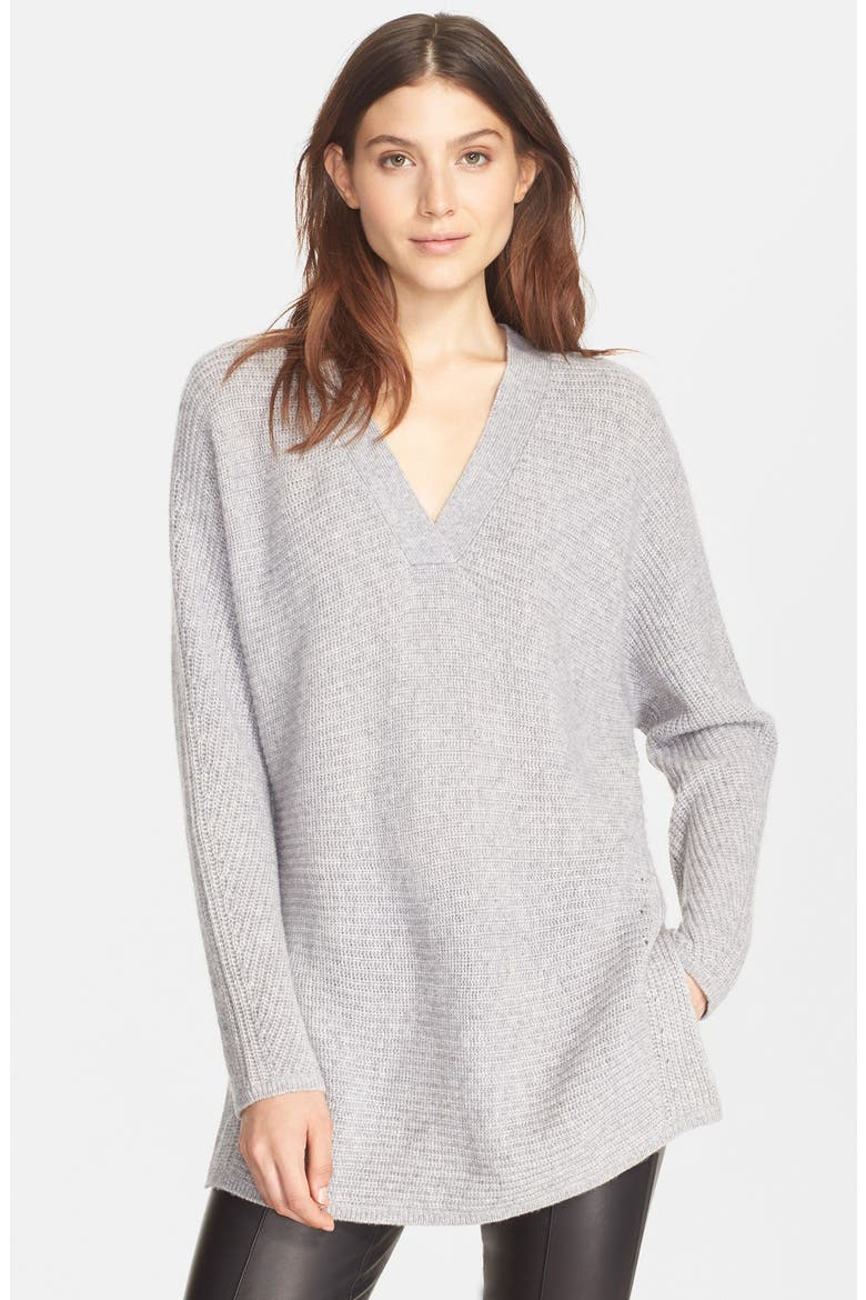 'Traveling Rib' V-Neck Sweater, Main, color, HEATHER STEEL