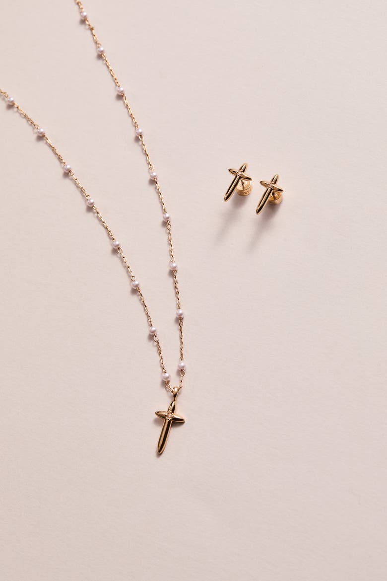 Cross 413 Pearl Rosary Chain Pendant Necklace, Alternate, color, Gold