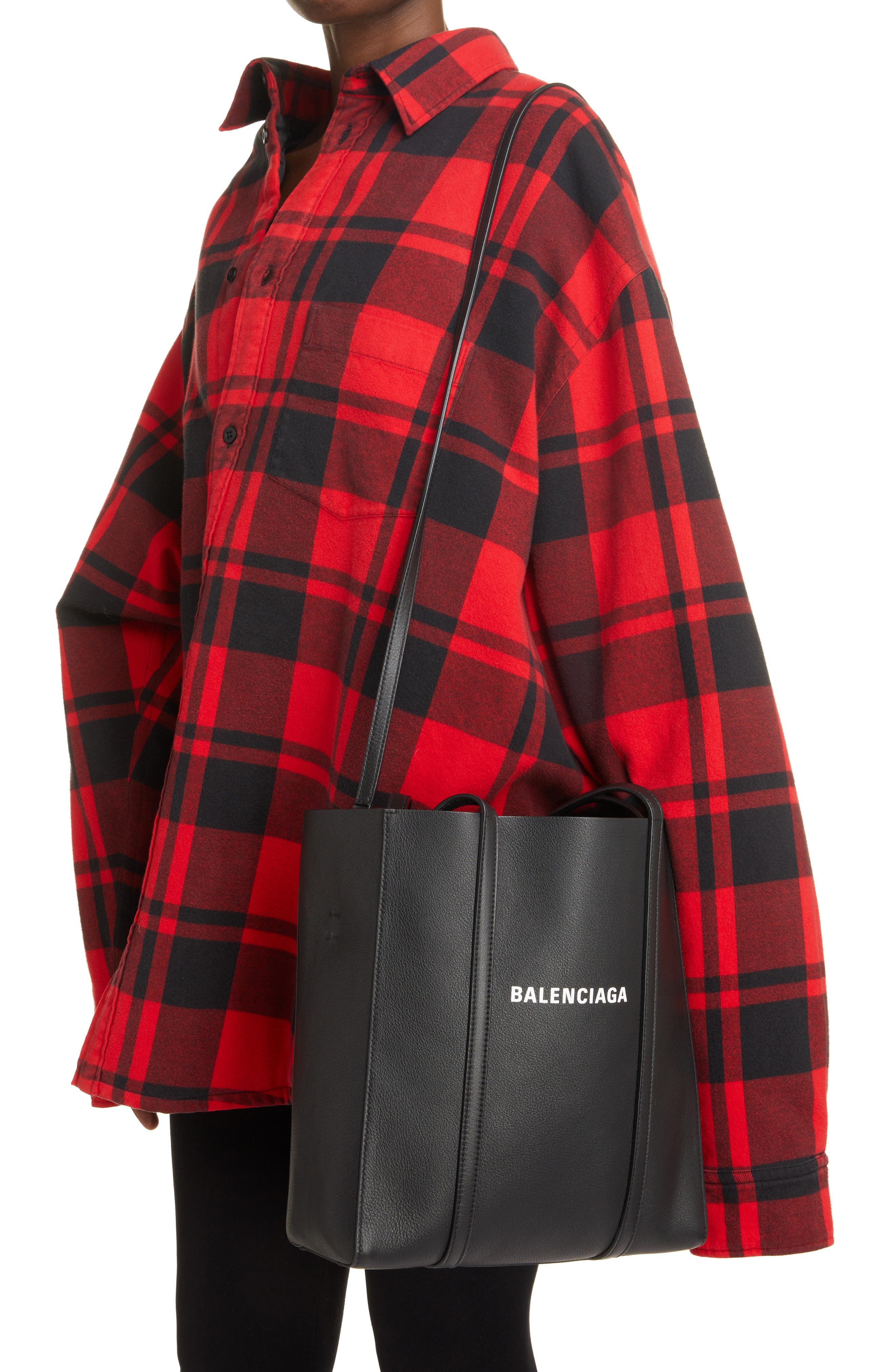 Balenciaga Extra Small Everyday Logo Calfskin Tote, Alternate, color, 