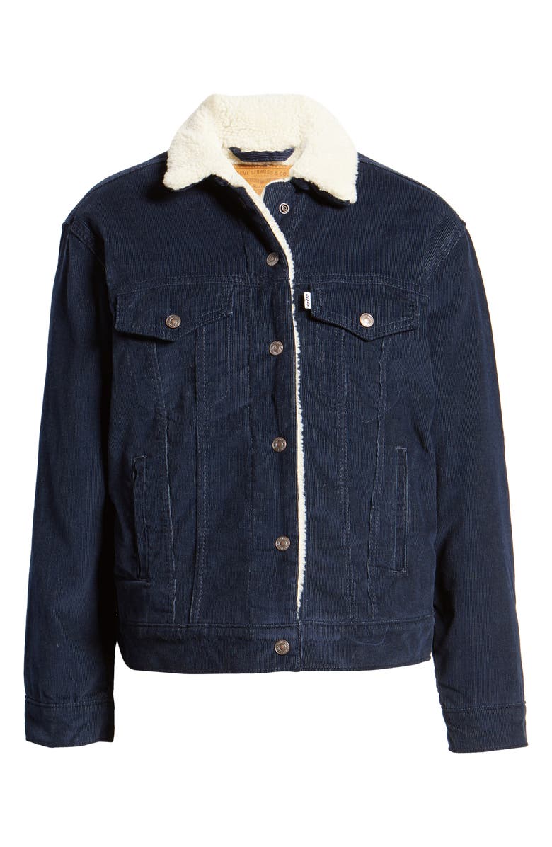 Levi's<sup>®</sup> Ex-Boyfriend Faux Shearling Lined Corduroy Trucker Jacket, Alternate, color, 