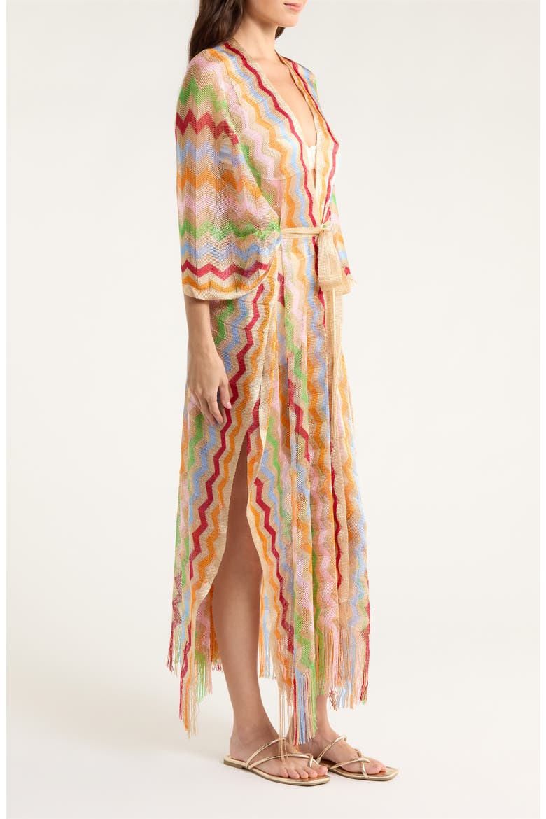 Chevron Cover-Up Caftan, Alternate, color, BEIGE MULTI