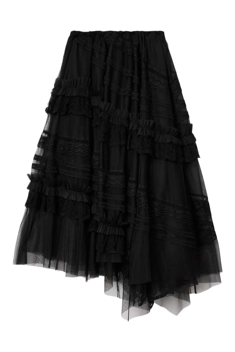 Jen Ruffle Lace Midi Skirt, Alternate, color, BLACK