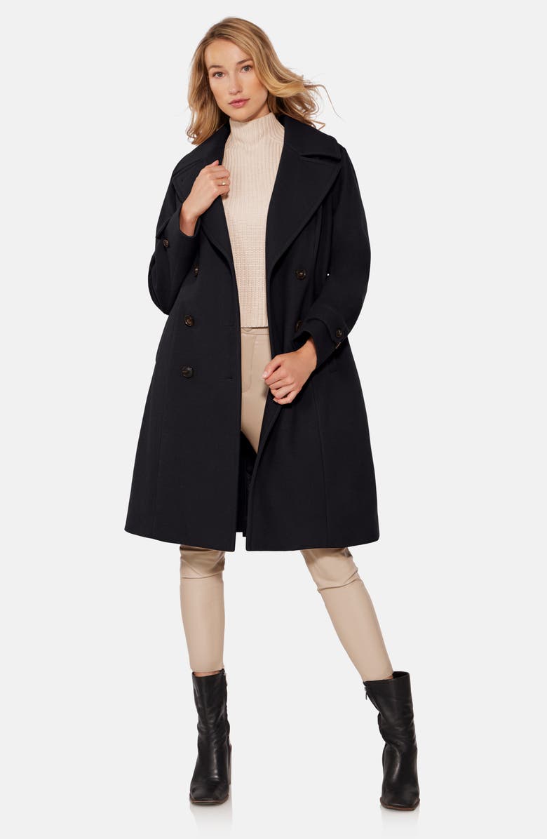 Norwegian Wool Double Breasted Virgin Wool Blend 750 Fill Power Down Waterproof Coat, Alternate, color, Black