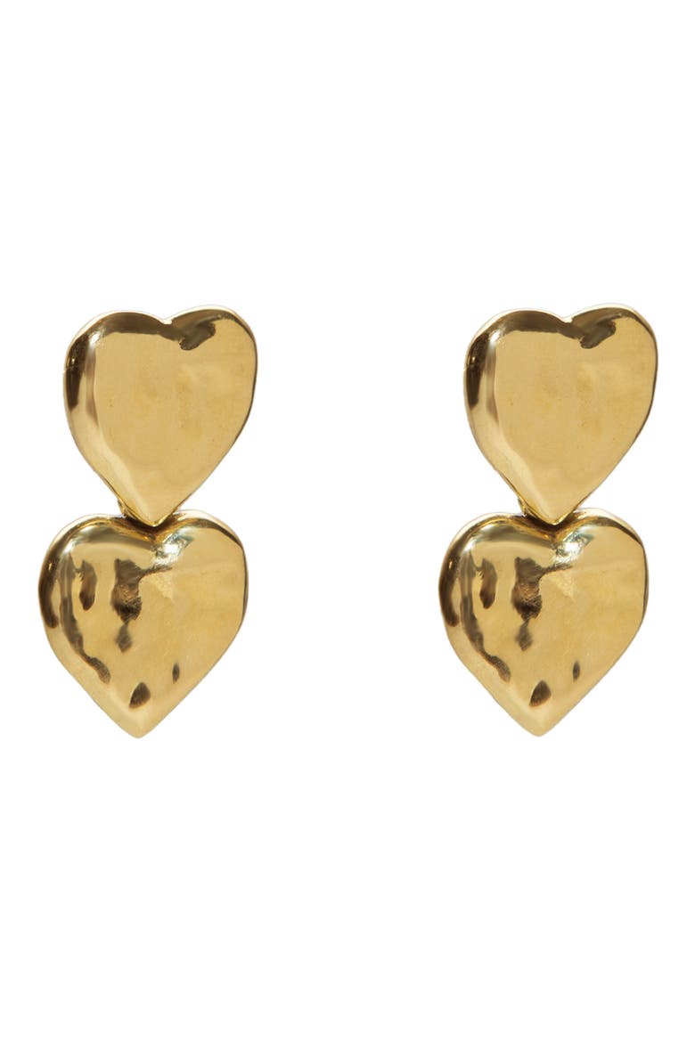 Hammered Double Heart Earrings, Main, color, GOLD