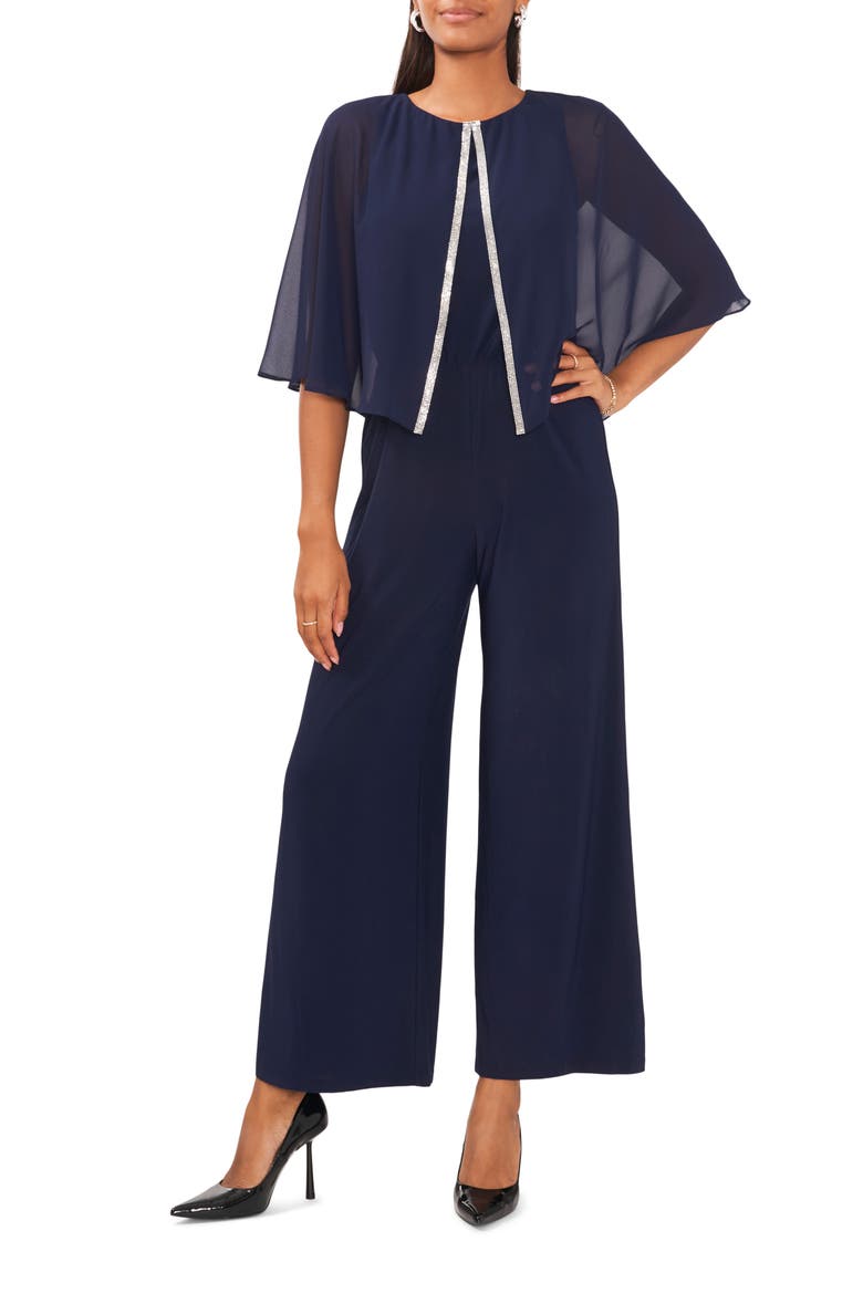 Split Front Cape Sleeve Wide Leg Jumpsuit, Main, color, JBS NAVY