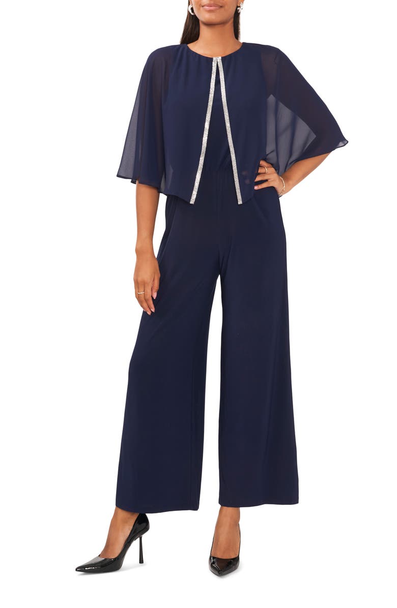 Chaus Split Front Cape Sleeve Wide Leg Jumpsuit, Main, color, 
