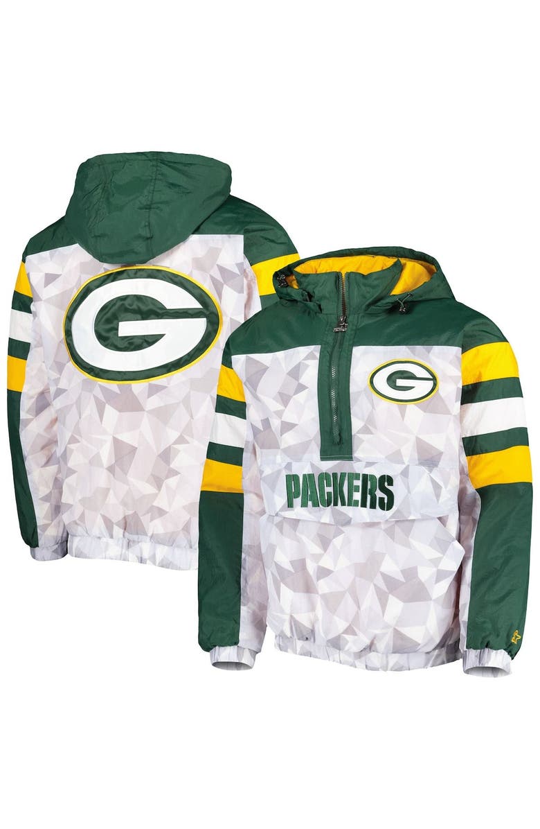 STARTER Men's Starter White/Green Green Bay Packers Thursday Night Gridiron Raglan Half-Zip Hooded Jacket, Main, color, White