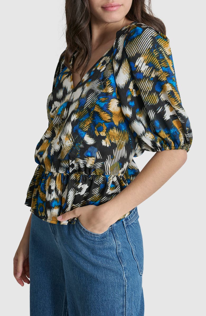 DKNY Abstract Print Peplum Top, Alternate, color, Brush Stroke Leopard