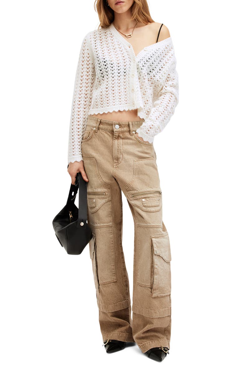 AllSaints Vivian Open Stitch Cardigan, Alternate, color, Chalk White