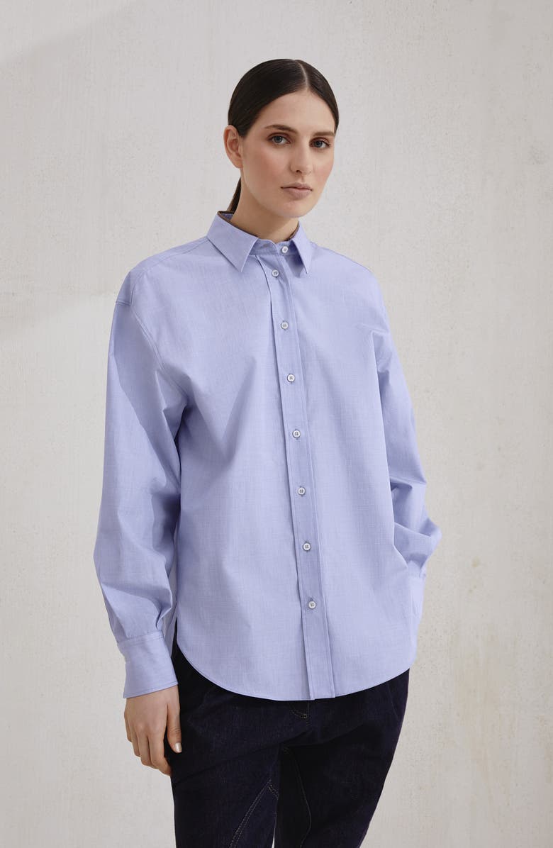 Brunello Cucinelli Cotton shirt with monili, Alternate, color, Azure