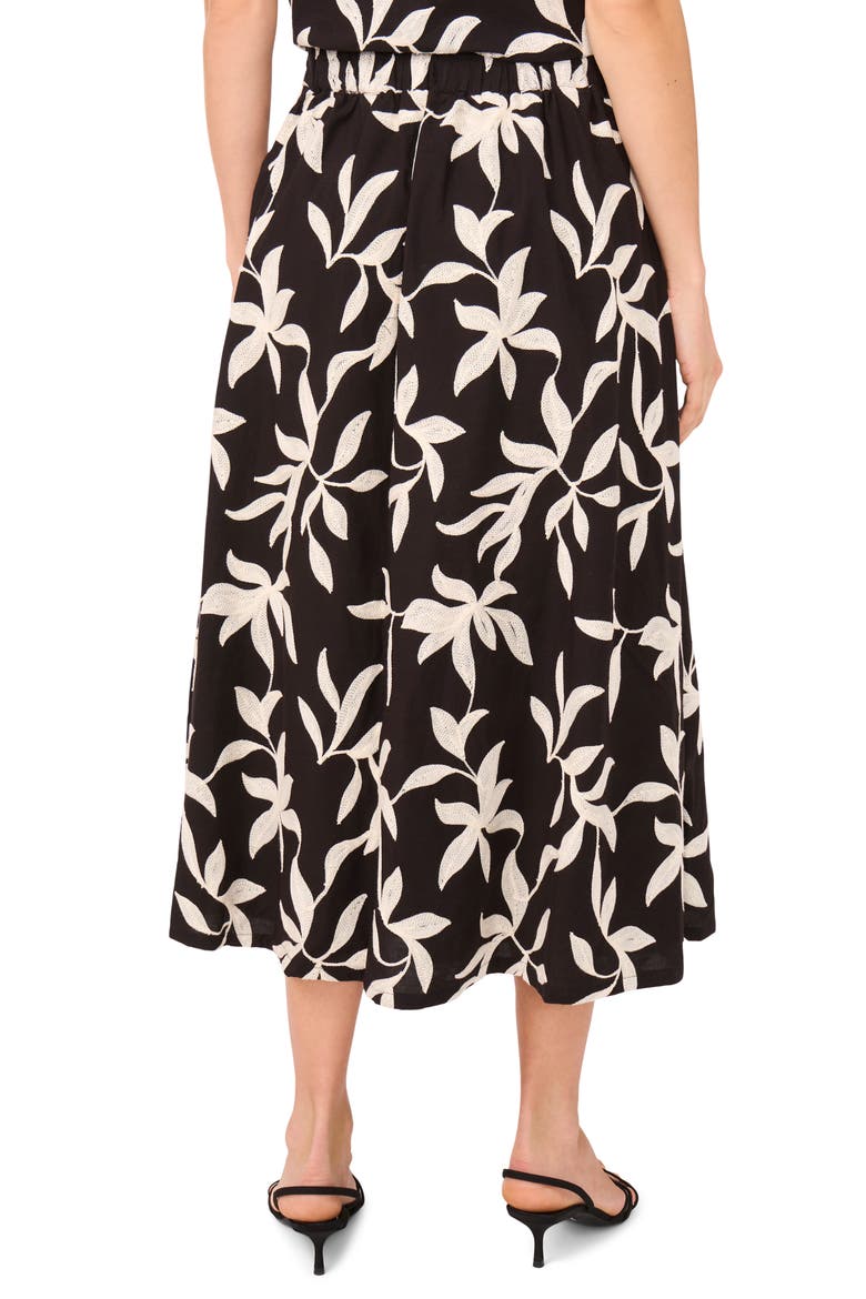 Embroidered Pull-On A-Line Midi Skirt, Alternate, color, RICH BLACK 060