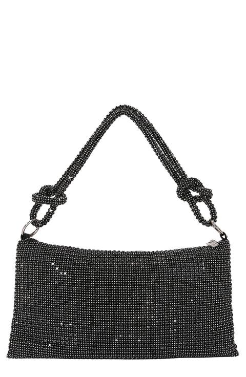 Rhinestone Top Zip Shoulder Bag