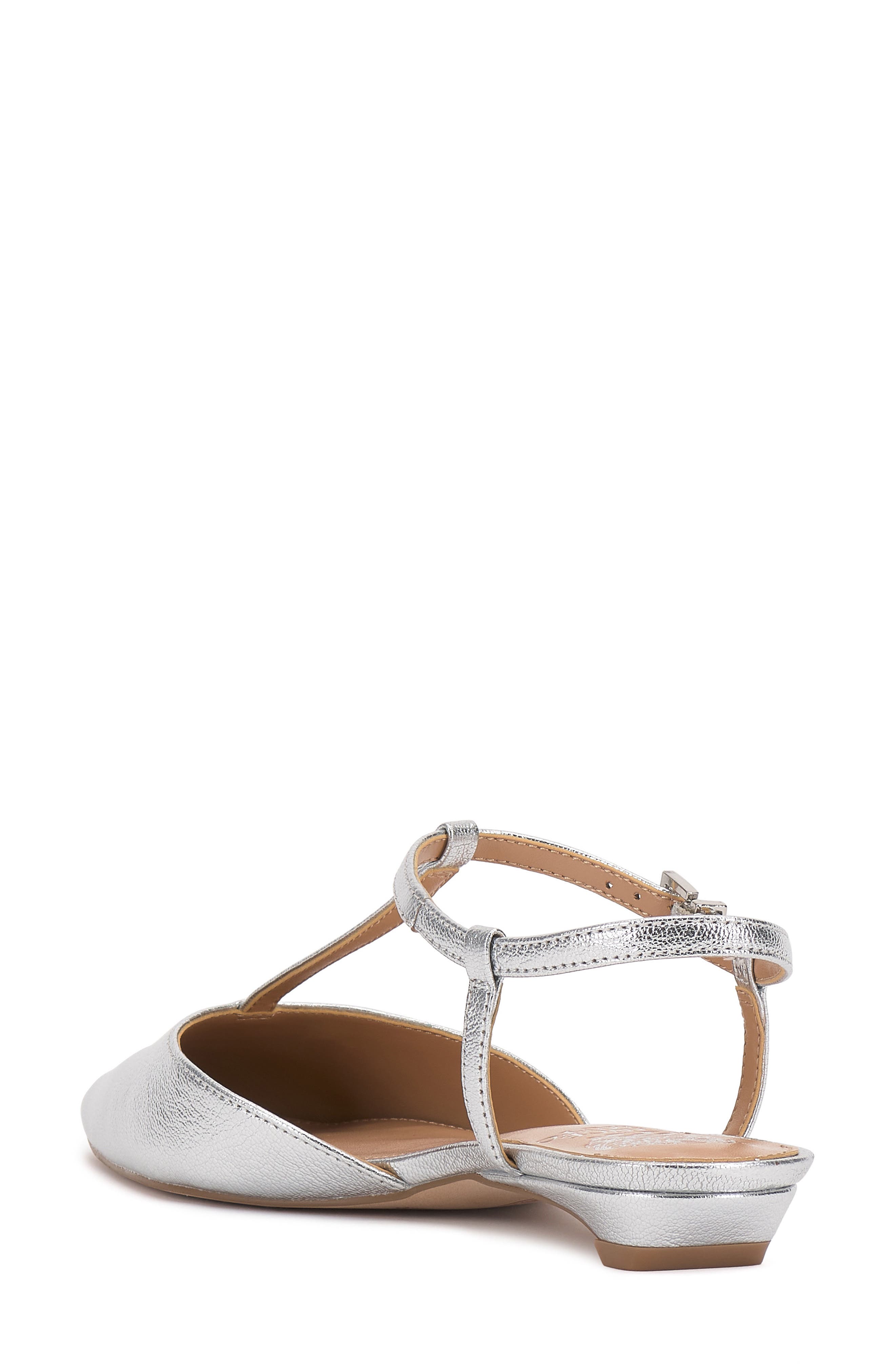 Varena Ankle Strap Pointed Toe Flat, Alternate, color, LUX SILVER