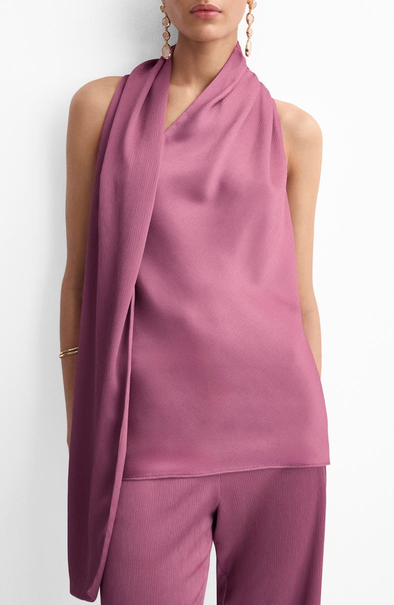 MANGO Scarf Crinkle Satin Top, Main, color, Light/ Pastel Purple