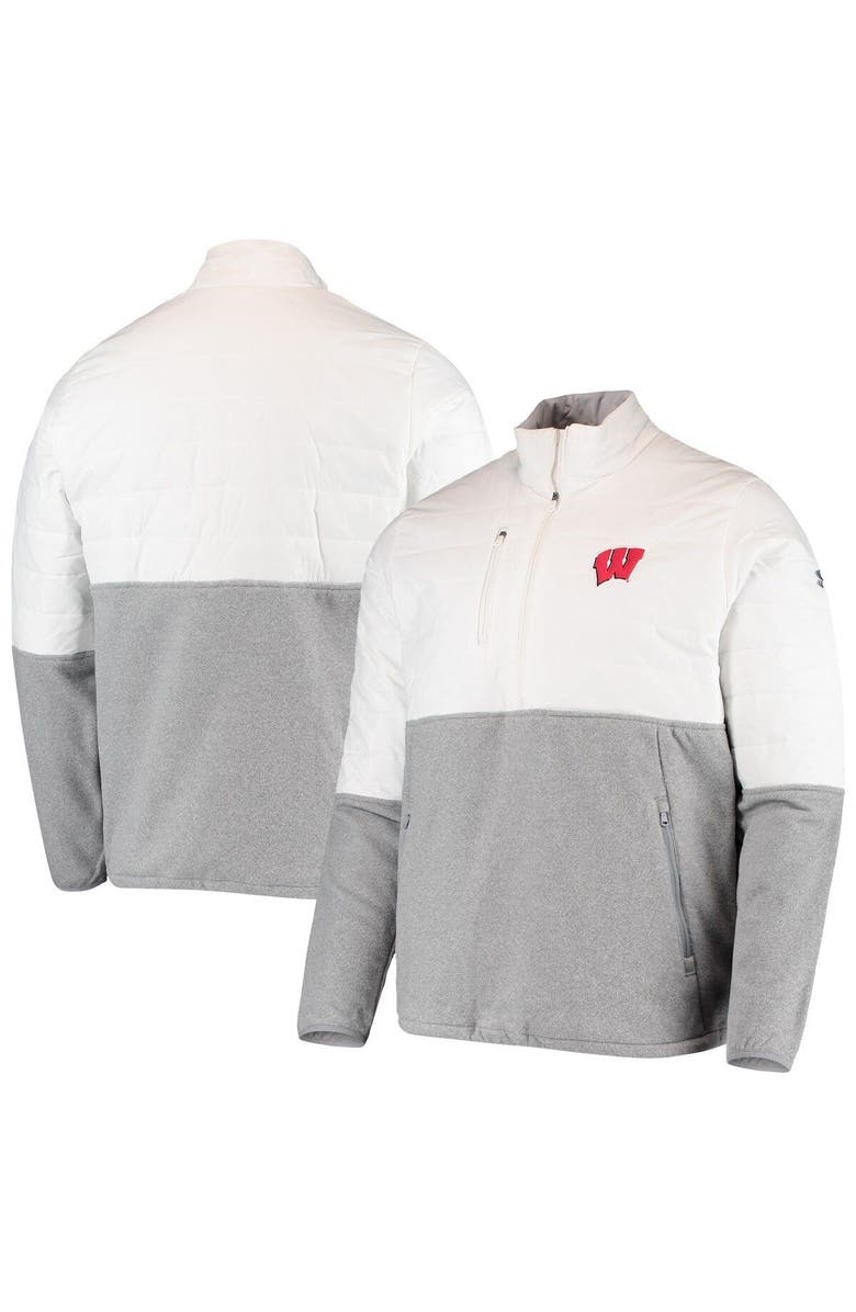 Under Armour Men's Under Armour White/Gray Wisconsin Badgers Gameday Hybrid Popover Half-Zip Performance Jacket, Main, color, 
