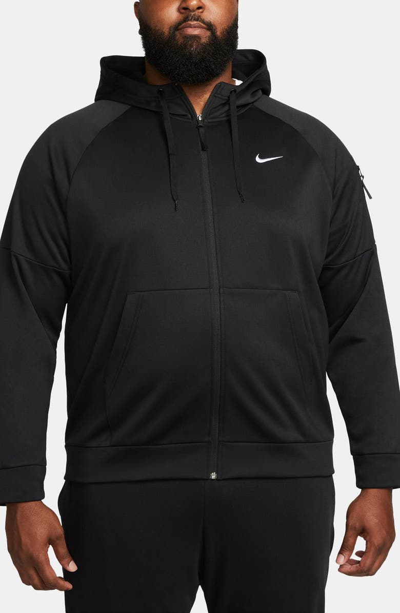 Nike Therma-FIT Fitness Full Zip Hoodie, Alternate, color, Black/ Black/ White